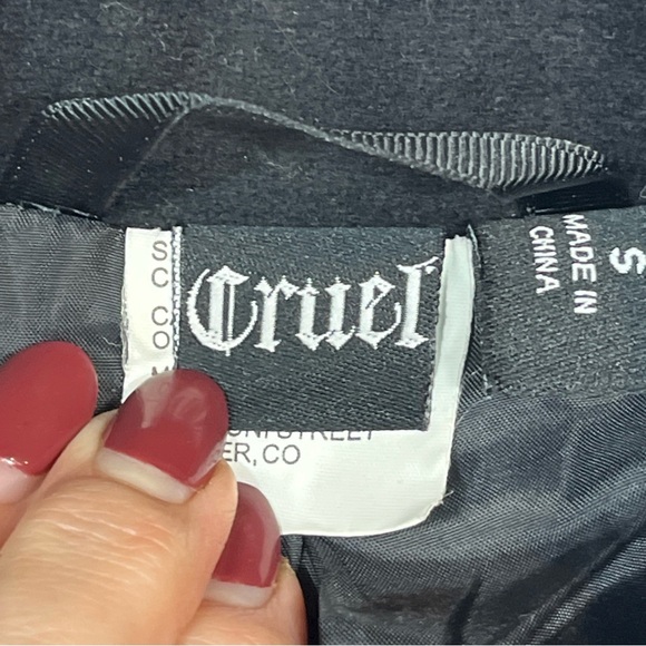 CRUEL black PLAID military Jacket zip Coat Gray Wool Blend Steampunk Goth Small - Picture 8 of 16